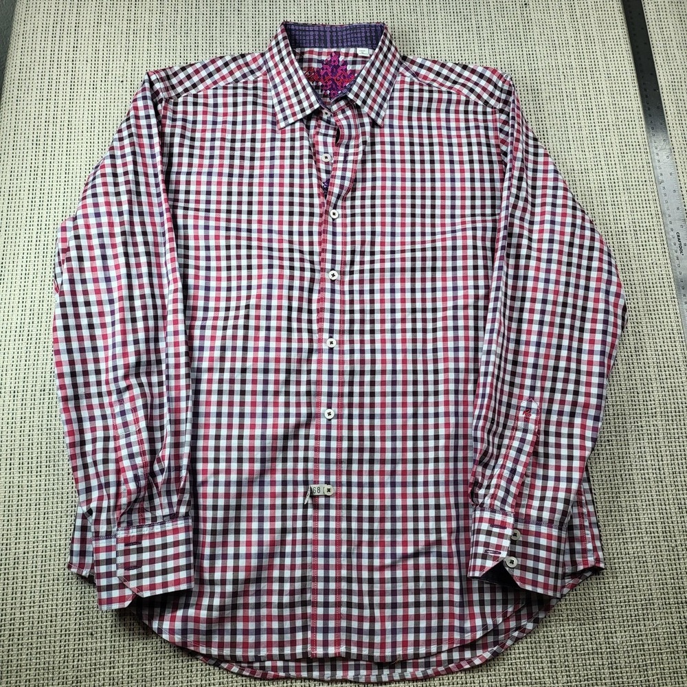 Robert Graham Shirt Mens Large Multicolor Check Long Sleeve Button Front Classic